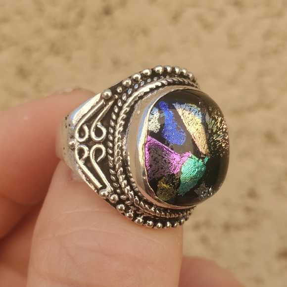 New Dichroic Glass 925 Silver Ring. - Picture 5 of 11